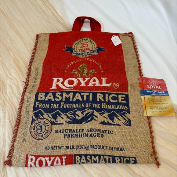 Purse Royal Basmati Rice Tote With Handles and Zipper, Burlap Bag, 20 lb size - Picture 1 of 11